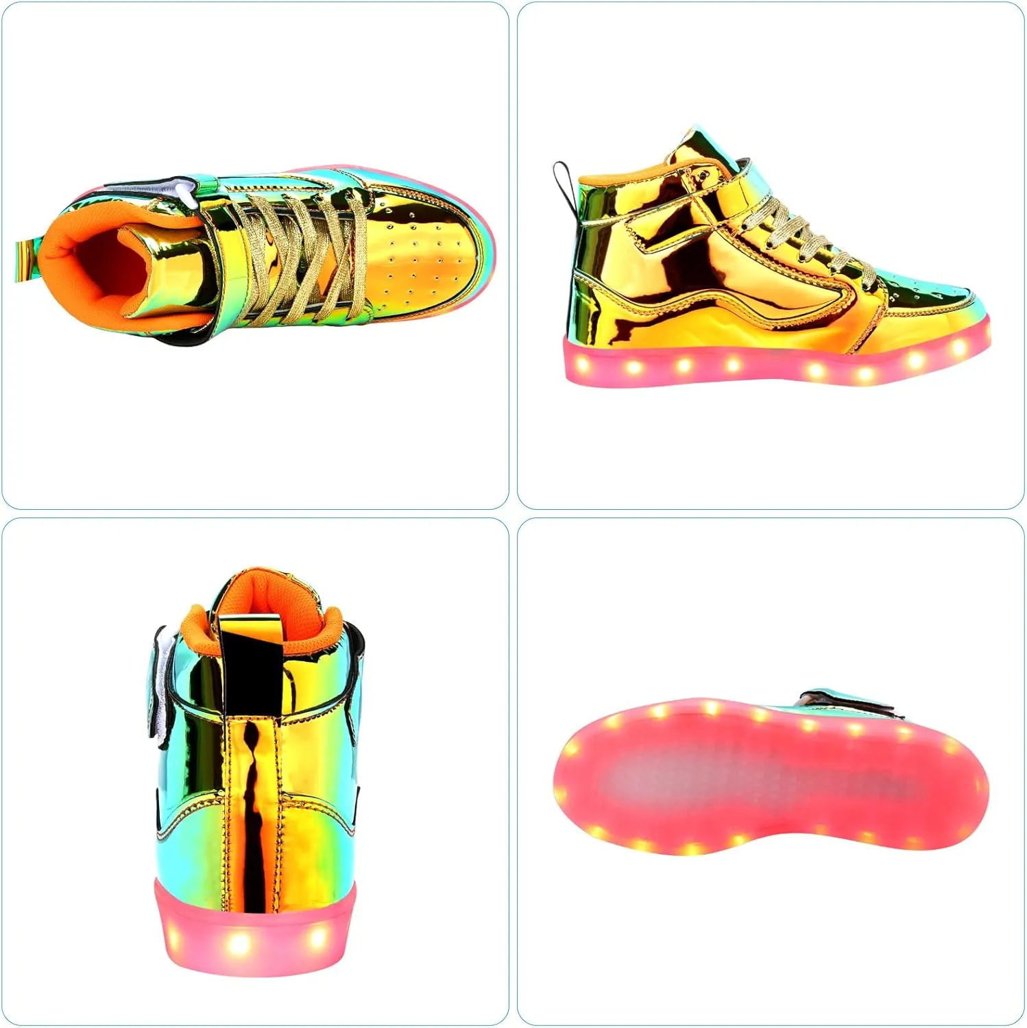 KUNWFNIX Light Up High Top Adult LED Sneakers - Multicolor, Men's & Women's - Glow in The Dark - USB Rechargeable - Dancing Parties