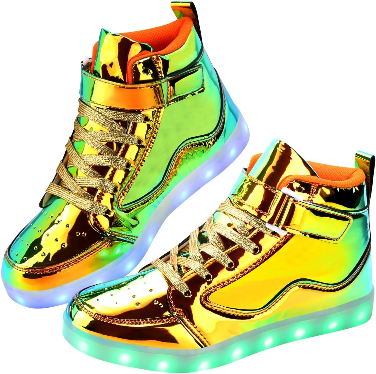 KUNWFNIX Light Up High Top Adult LED Sneakers - Multicolor, Men's & Women's - Glow in The Dark - USB Rechargeable - Dancing Parties