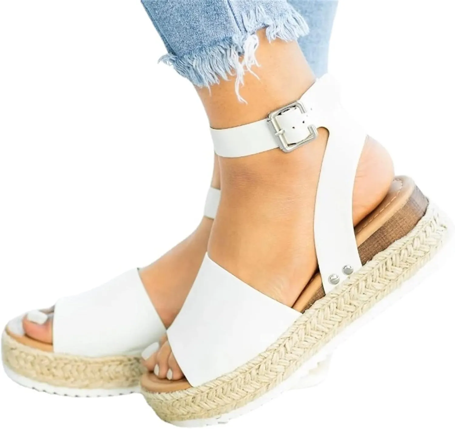 Ladmiple Wedge Sandals for Women Dressy Fashion Slip-On Sandal Summer Casual Beach Shoes Open Toe Espadrilles Platform