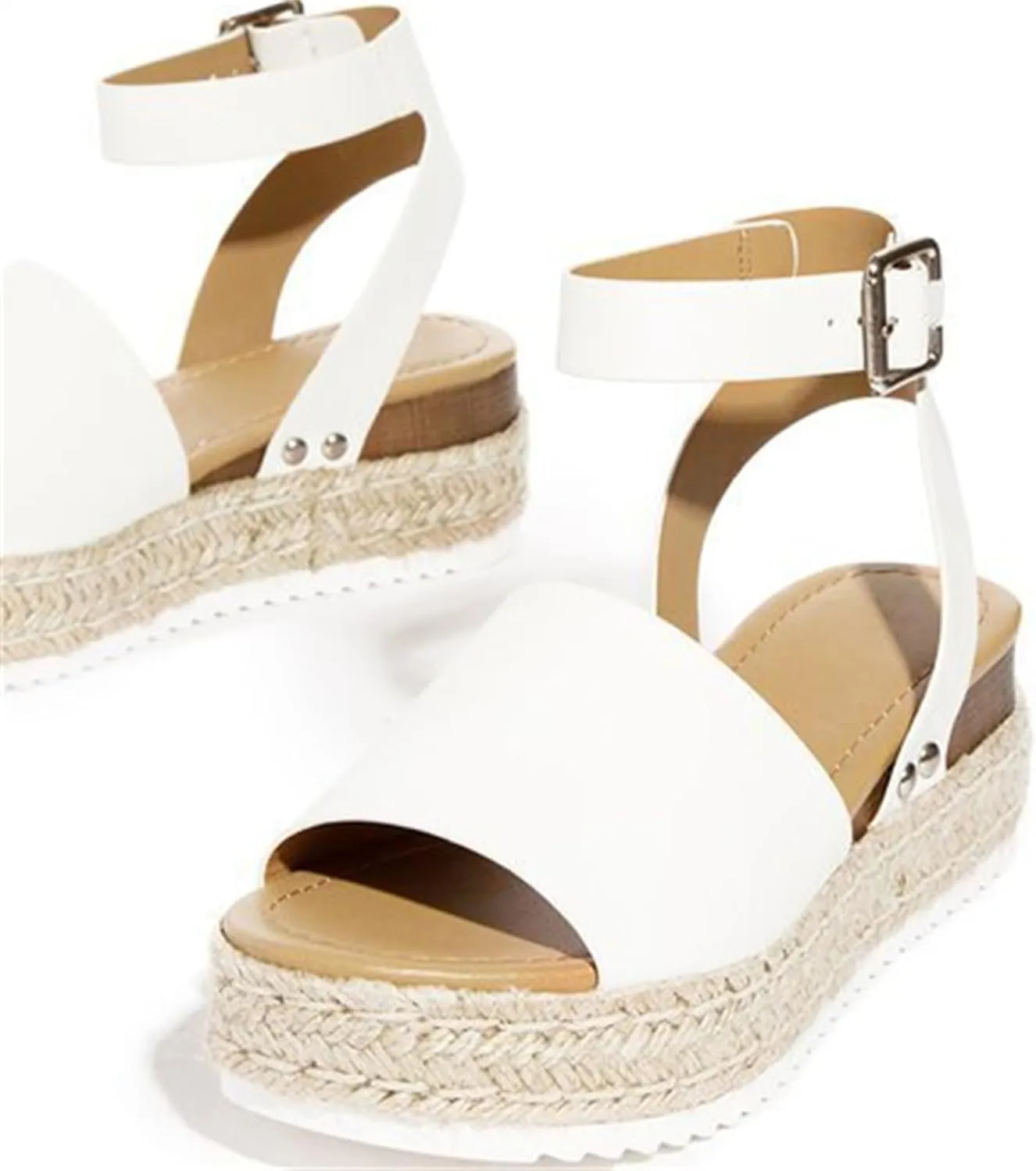 Ladmiple Wedge Sandals for Women Dressy Fashion Slip-On Sandal Summer Casual Beach Shoes Open Toe Espadrilles Platform
