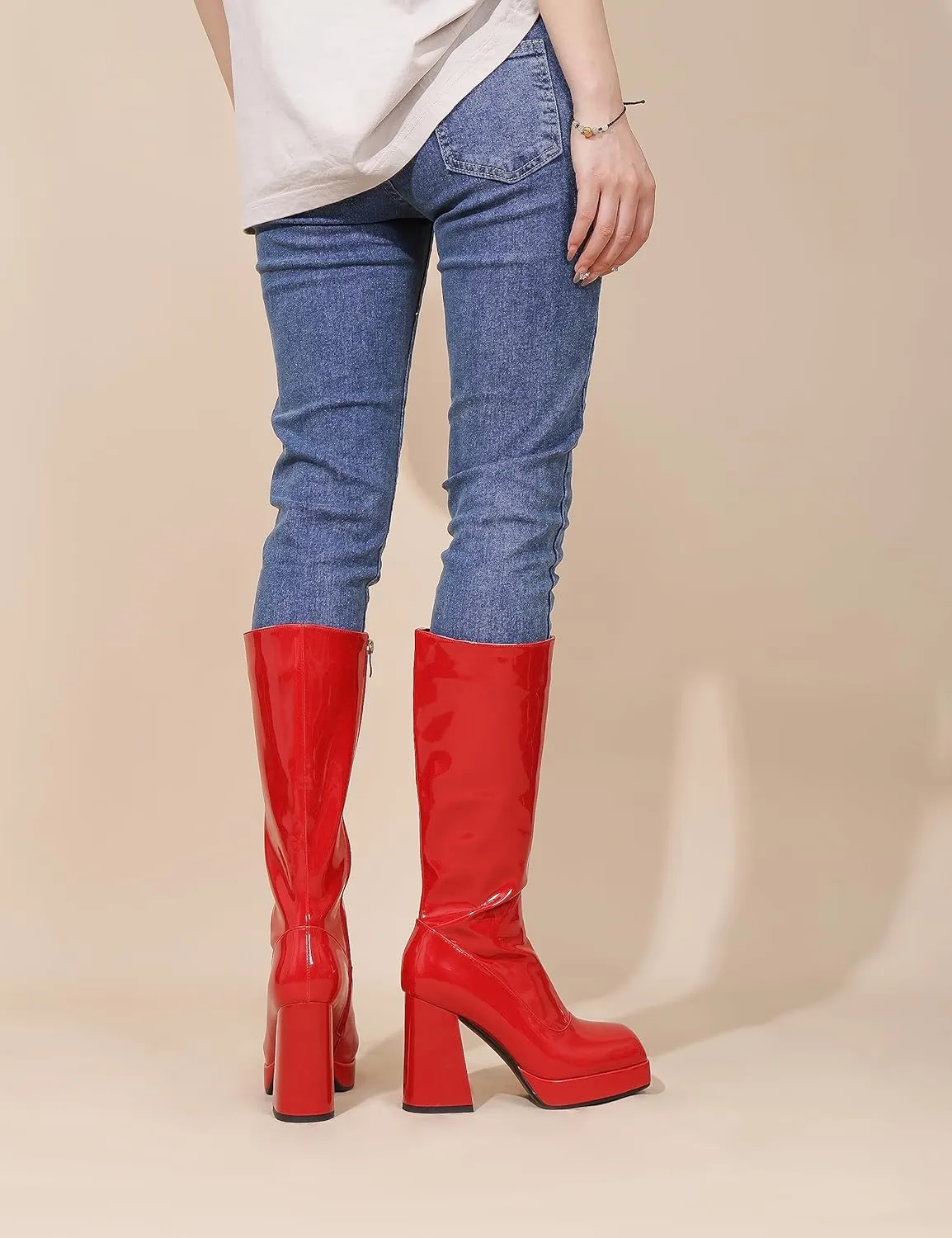 LanreyTaley Women Fashion Boots Platform Knee High Chunky Block High Heel Boots Zipper Cosplay Boots