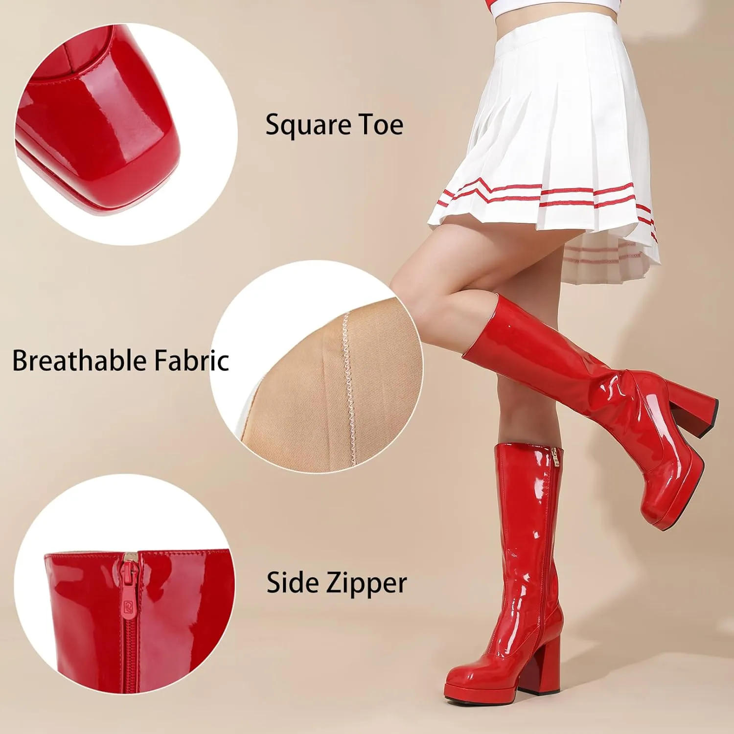 LanreyTaley Women Fashion Boots Platform Knee High Chunky Block High Heel Boots Zipper Cosplay Boots