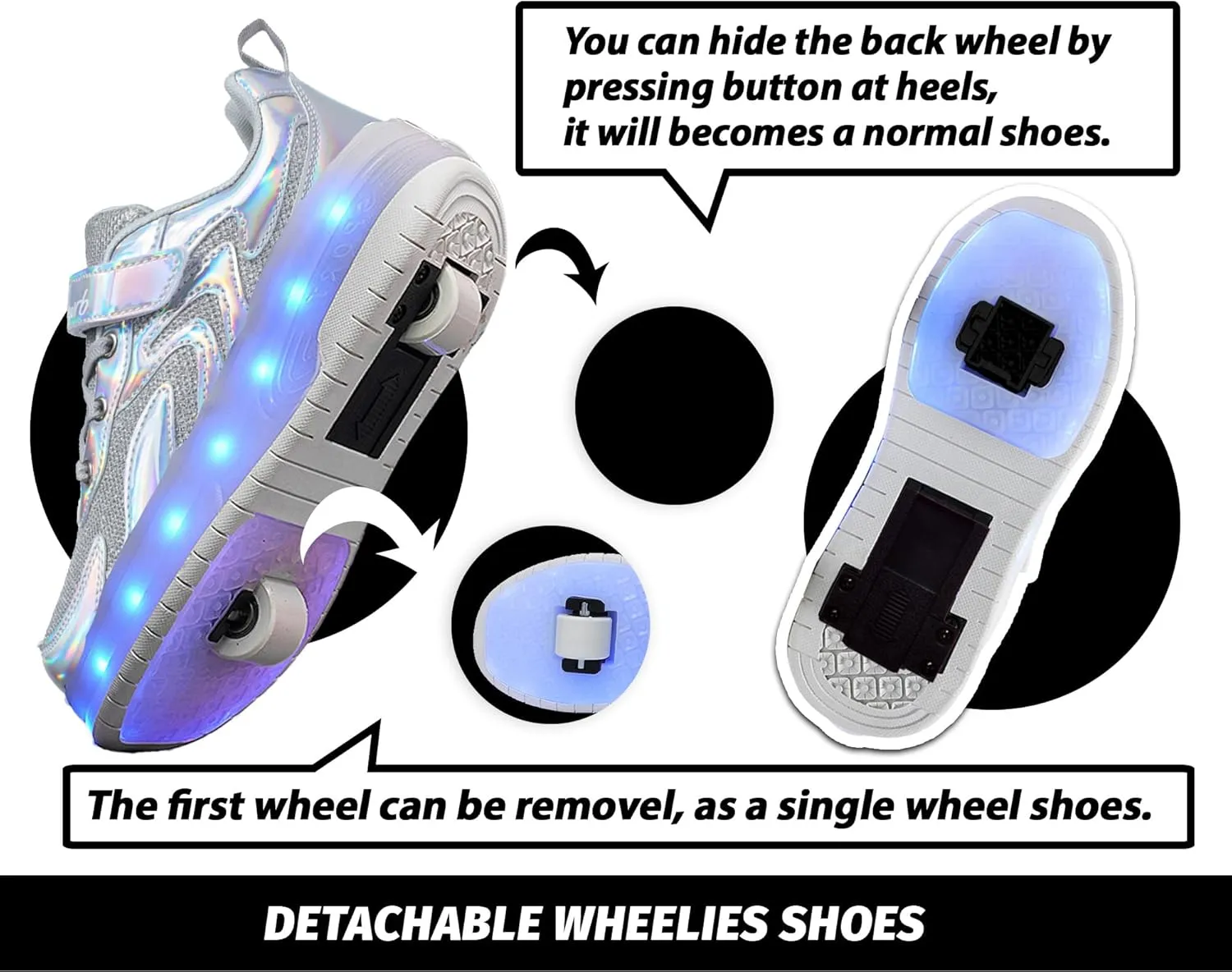 LED Roller Skate Shoes for Kids Boys Girls Light Up Roller Sneakers with Detachable Wheels Rechargeable Flashing Wheeled Shoes