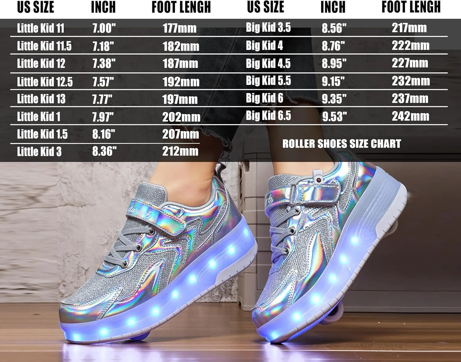 LED Roller Skate Shoes for Kids Boys Girls Light Up Roller Sneakers with Detachable Wheels Rechargeable Flashing Wheeled Shoes