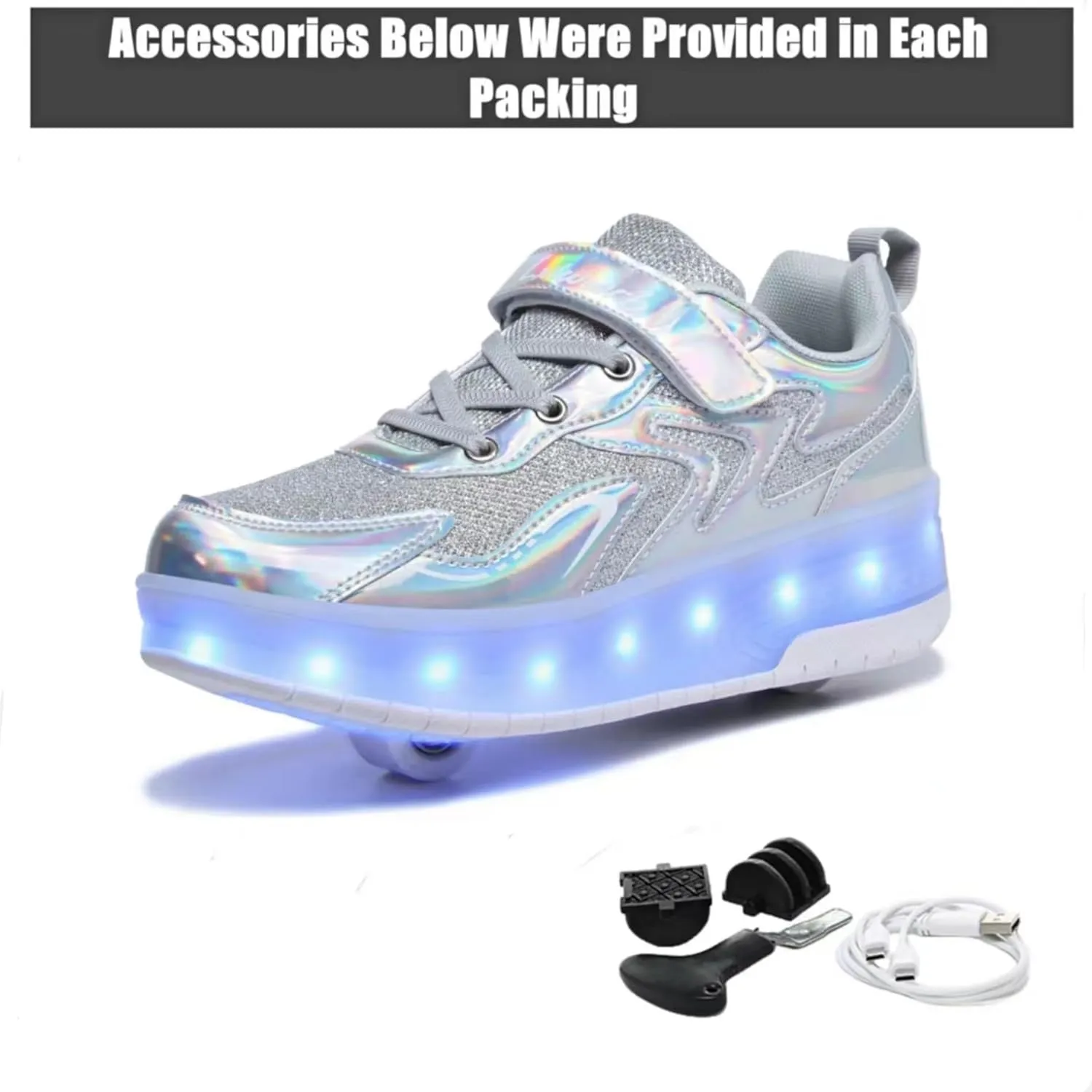 LED Roller Skate Shoes for Kids Boys Girls Light Up Roller Sneakers with Detachable Wheels Rechargeable Flashing Wheeled Shoes