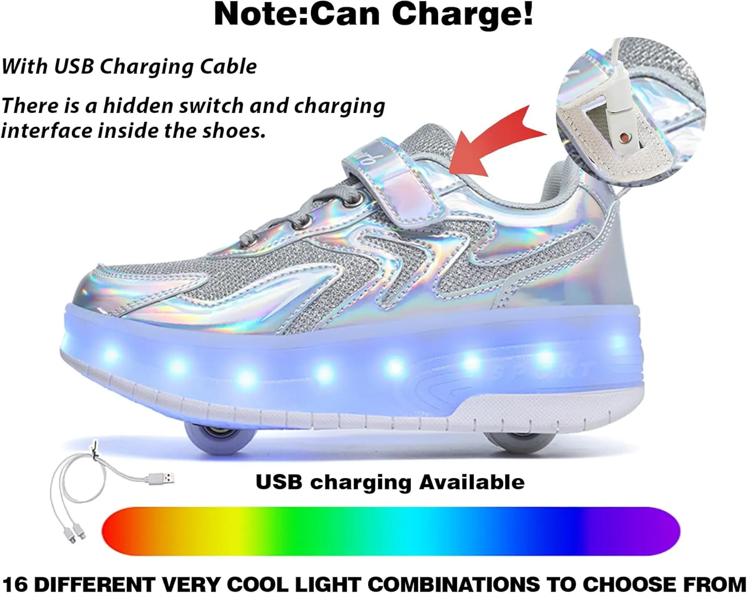 LED Roller Skate Shoes for Kids Boys Girls Light Up Roller Sneakers with Detachable Wheels Rechargeable Flashing Wheeled Shoes