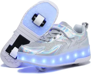 LED Roller Skate Shoes for Kids Boys Girls Light Up Roller Sneakers with Detachable Wheels Rechargeable Flashing Wheeled Shoes
