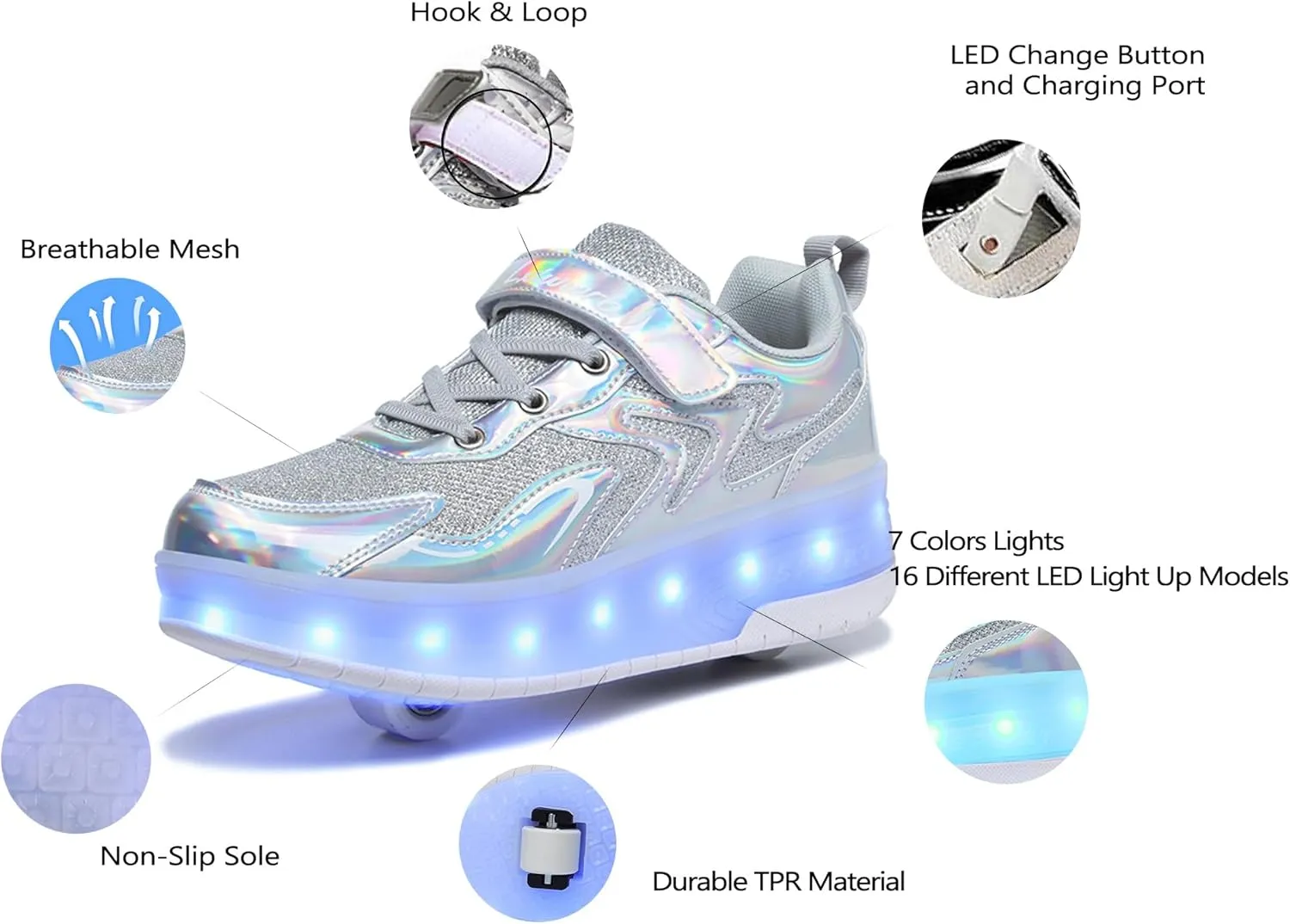 LED Roller Skate Shoes for Kids Boys Girls Light Up Roller Sneakers with Detachable Wheels Rechargeable Flashing Wheeled Shoes