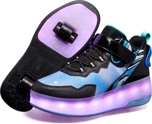 LED Roller Skates Shoes 4 Wheel Skating for Kids 5-15 Years -12 Light Modes Boys Girls Light Up Sneakers for Birthday