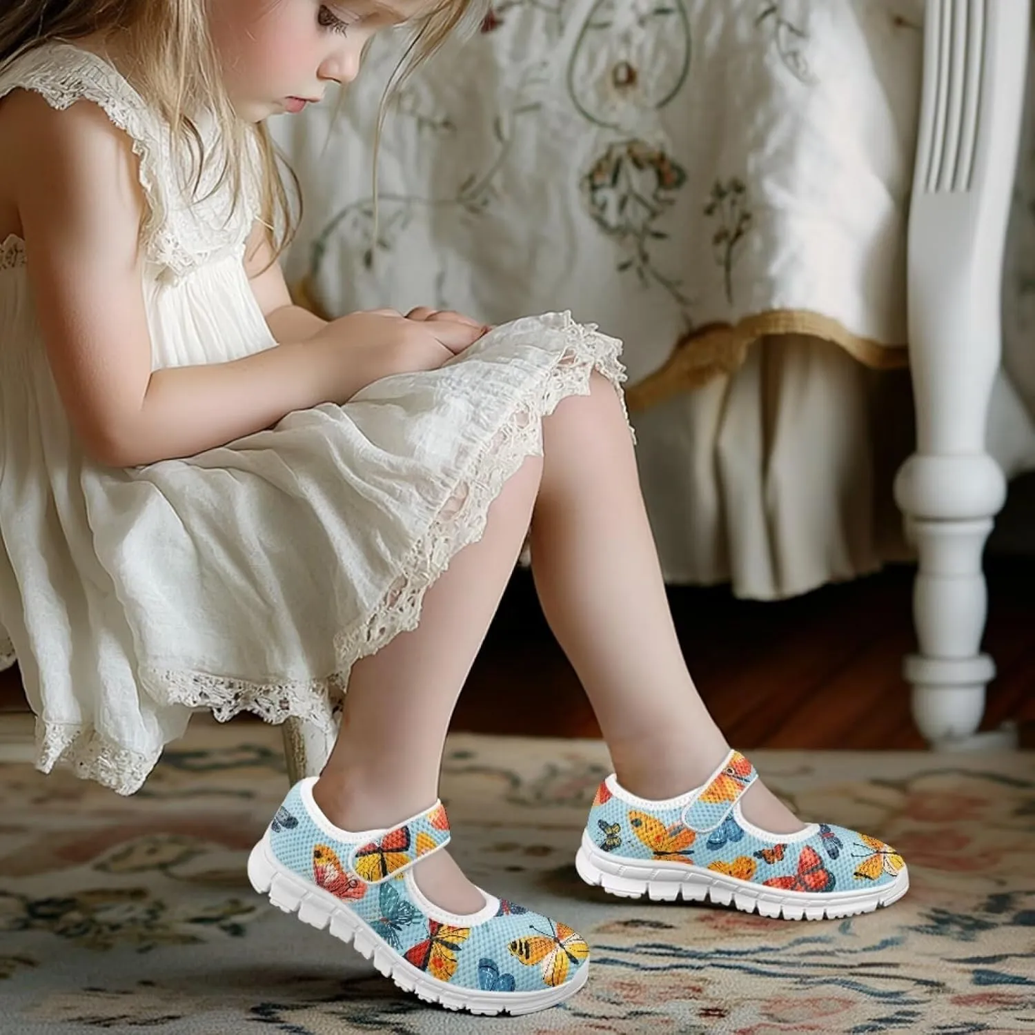 Little Girl Butterfly Mary Jane Shoes for Girls Ballet Flats Princess Costume Dance Strap Shoes