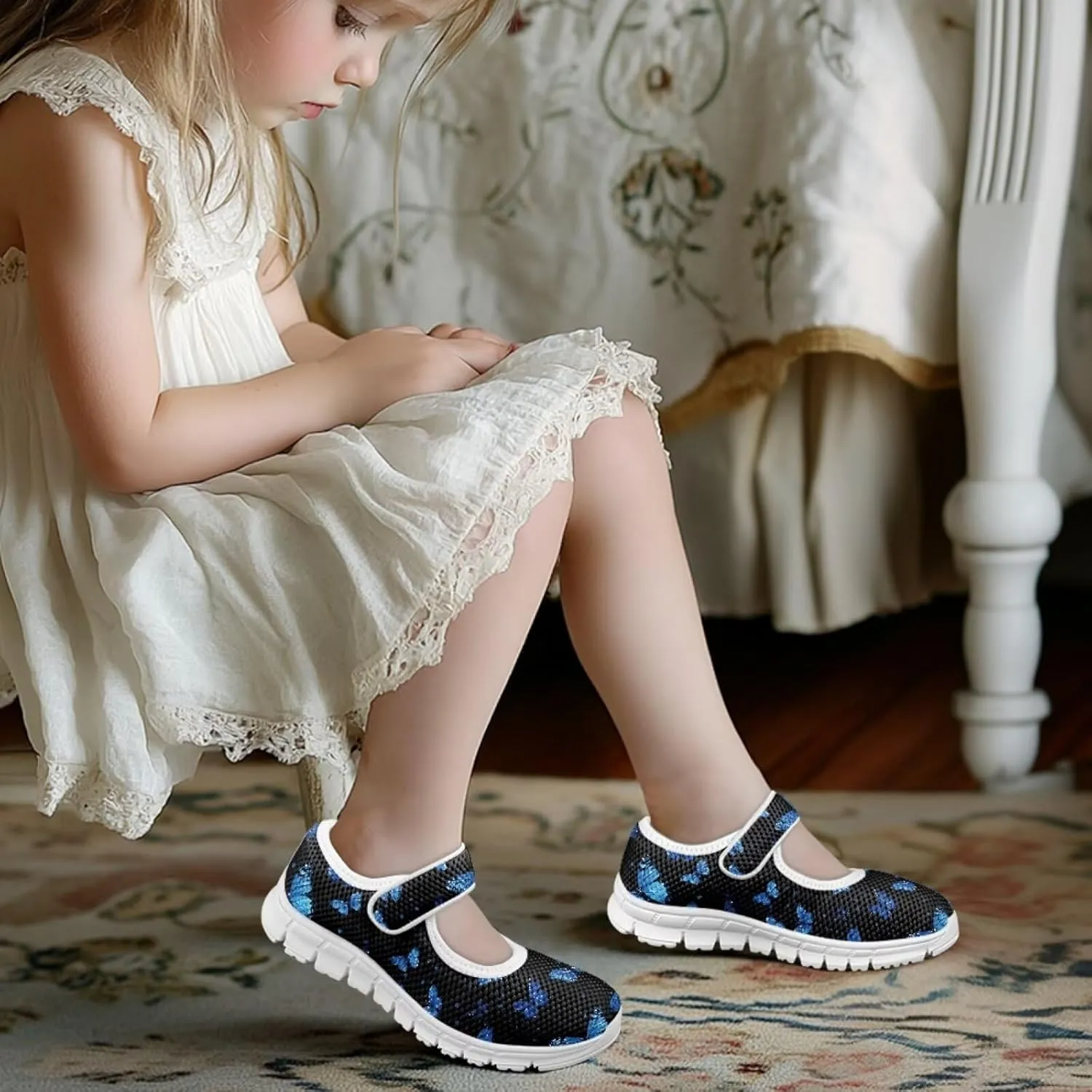 Little Girl Butterfly Mary Jane Shoes for Girls Ballet Flats Princess Costume Dance Strap Shoes