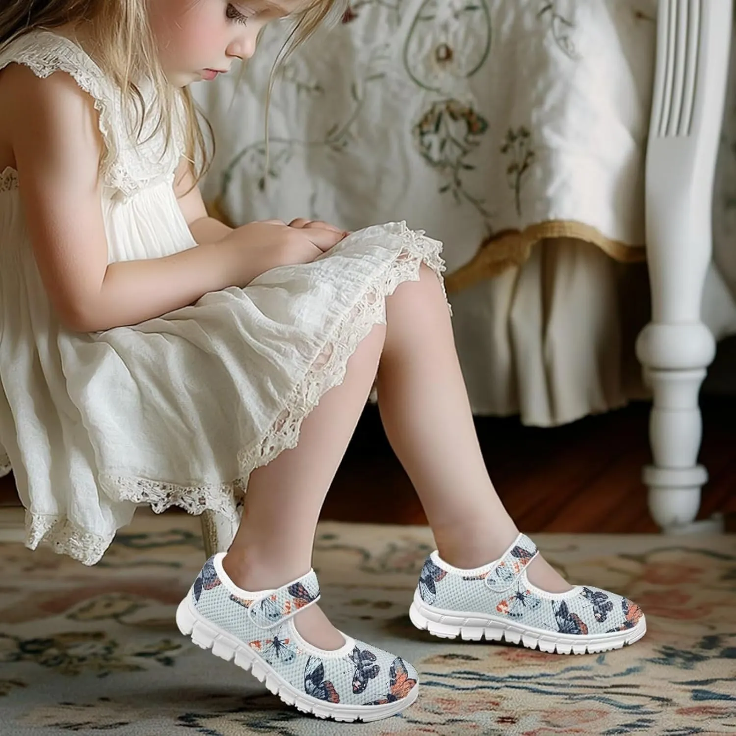Little Girl Butterfly Mary Jane Shoes for Girls Ballet Flats Princess Costume Dance Strap Shoes