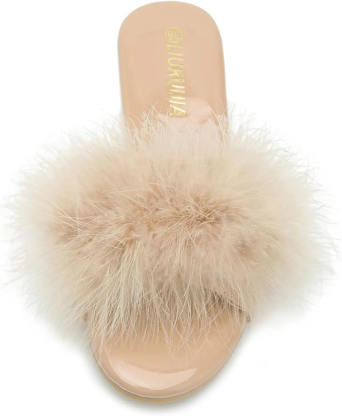 LIURUIJIA Women's Fluffy Feather Slippers Fur Slide Flat Sandals Cozy Slip On Stylish Summer Casual Party Indoor Outdoor Flats Shoes