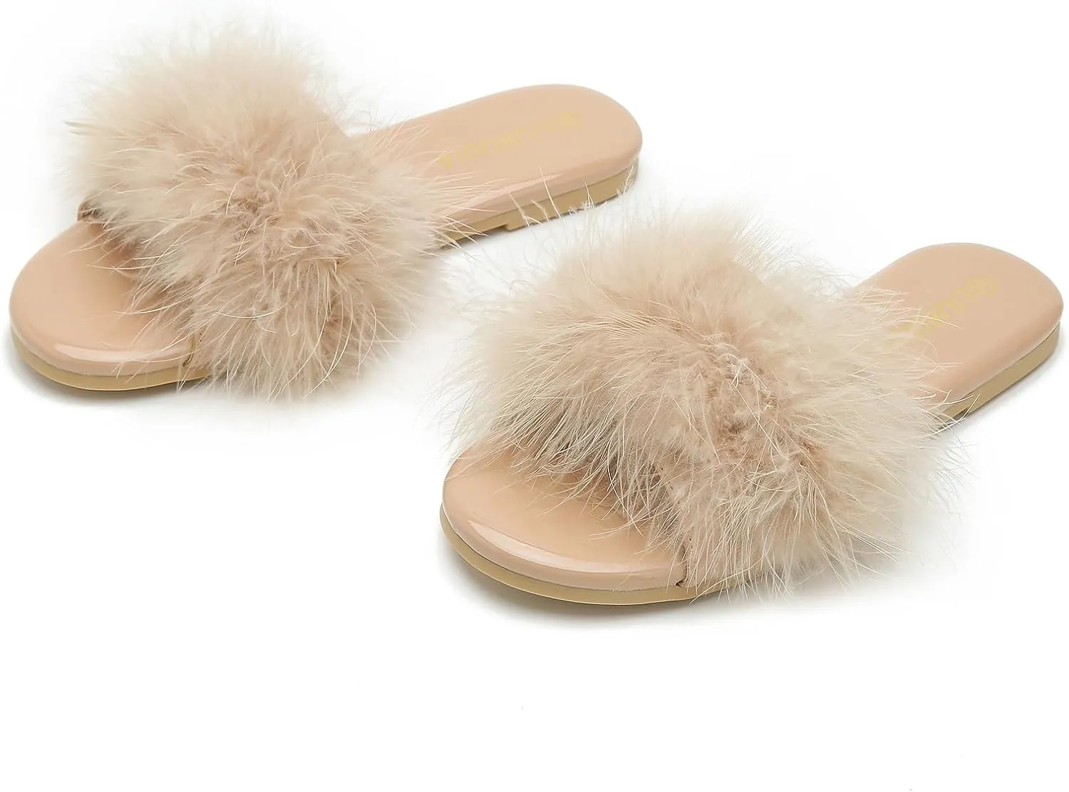 LIURUIJIA Women's Fluffy Feather Slippers Fur Slide Flat Sandals Cozy Slip On Stylish Summer Casual Party Indoor Outdoor Flats Shoes