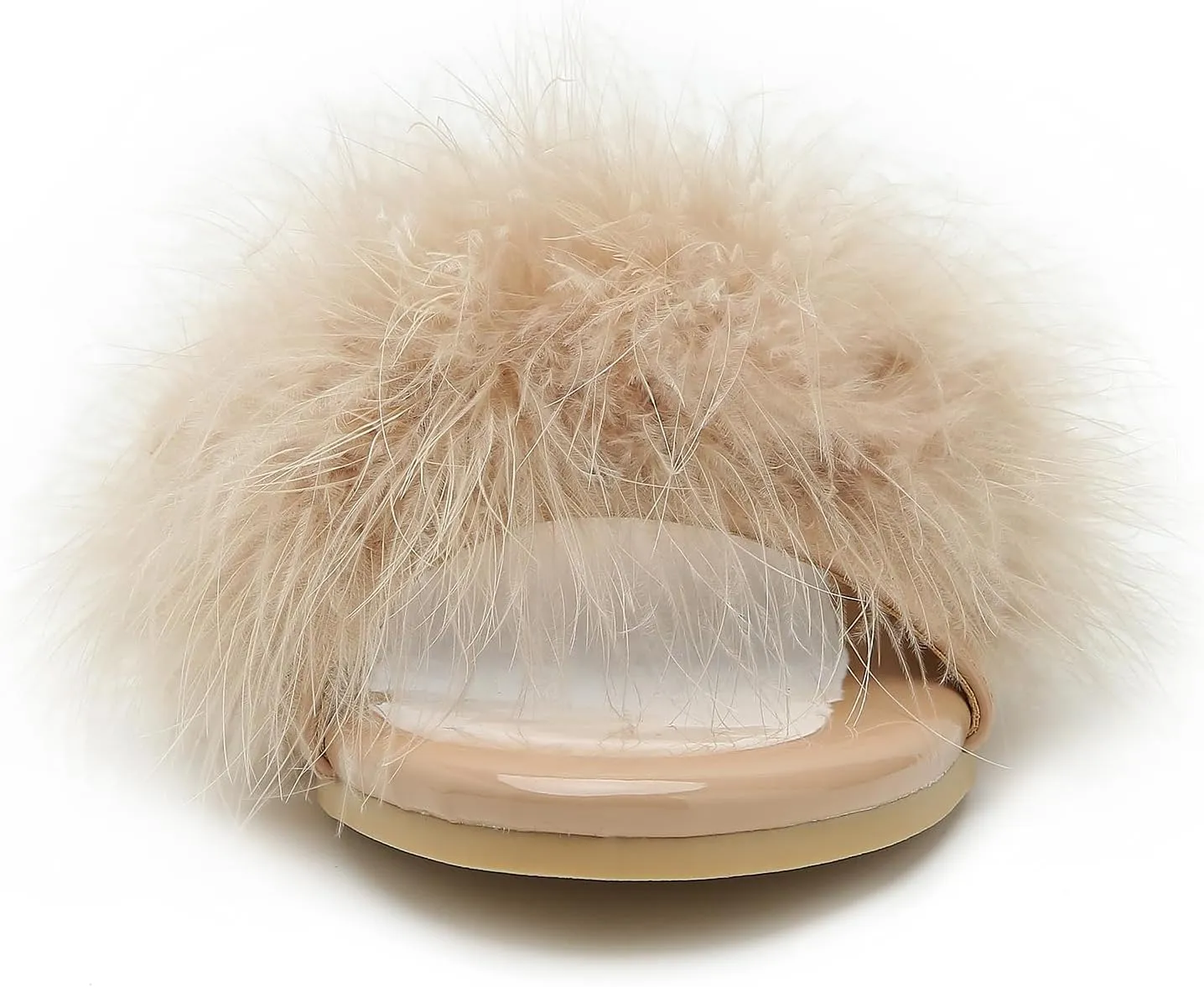 LIURUIJIA Women's Fluffy Feather Slippers Fur Slide Flat Sandals Cozy Slip On Stylish Summer Casual Party Indoor Outdoor Flats Shoes