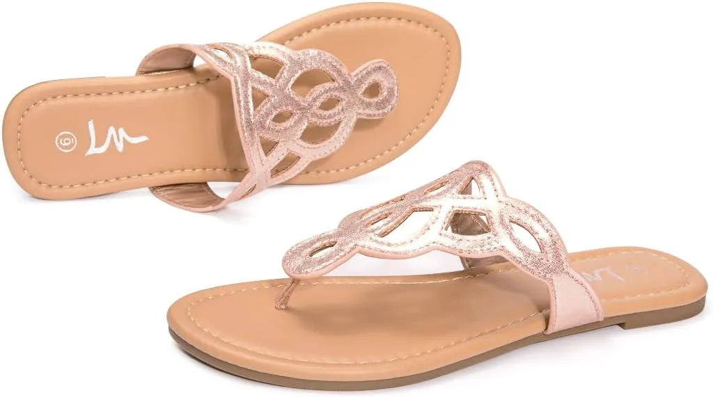 LM Women's Thong Sandals T-Strap Sandals Slip On Flat Sandals Flip Flop Casual Summer Slide Sandals