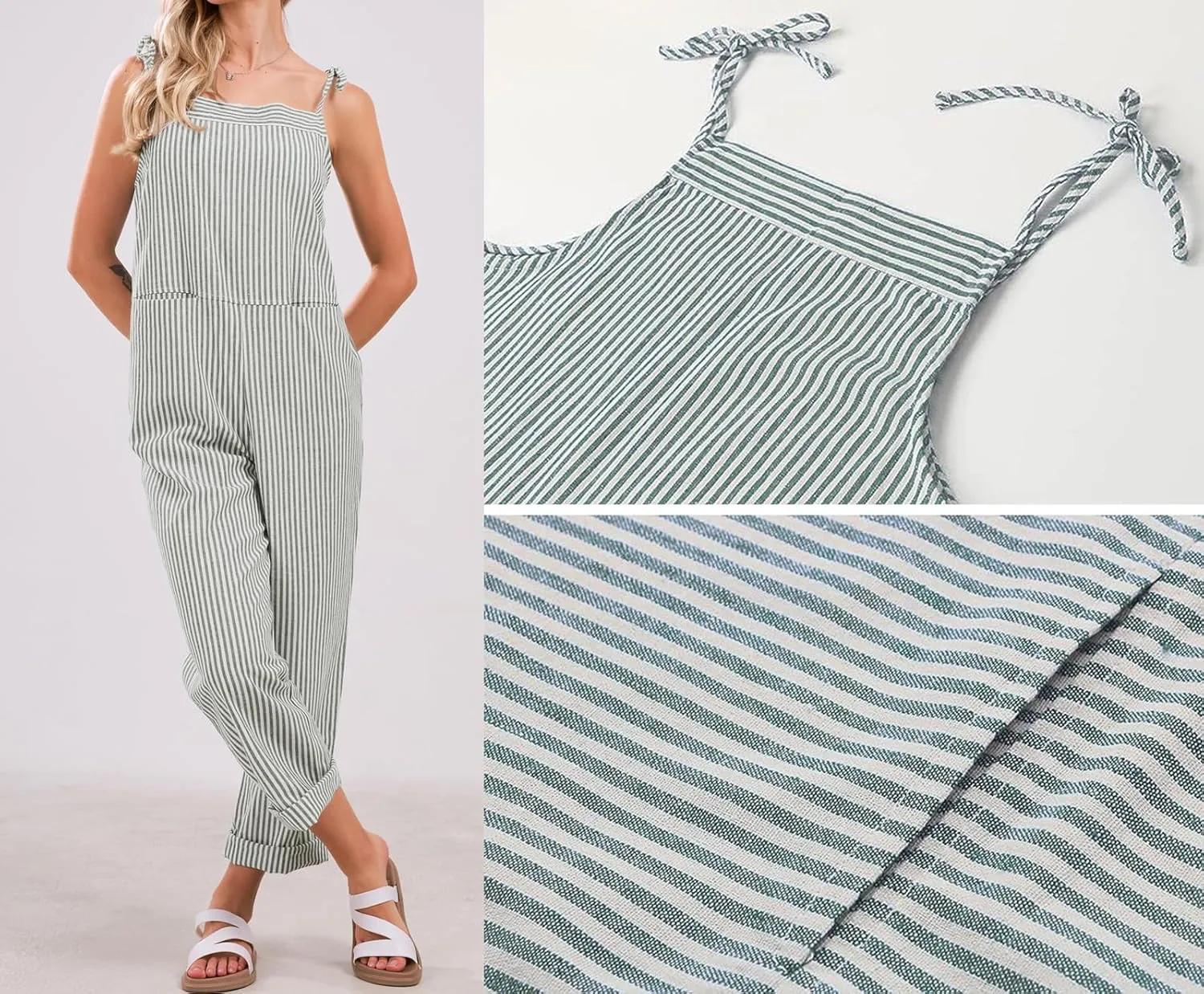 loveimgs Womens Summer Casual Striped Overall Jumpsuit Oversized Baggy Wide Leg Bib Overalls Pants with Pockets