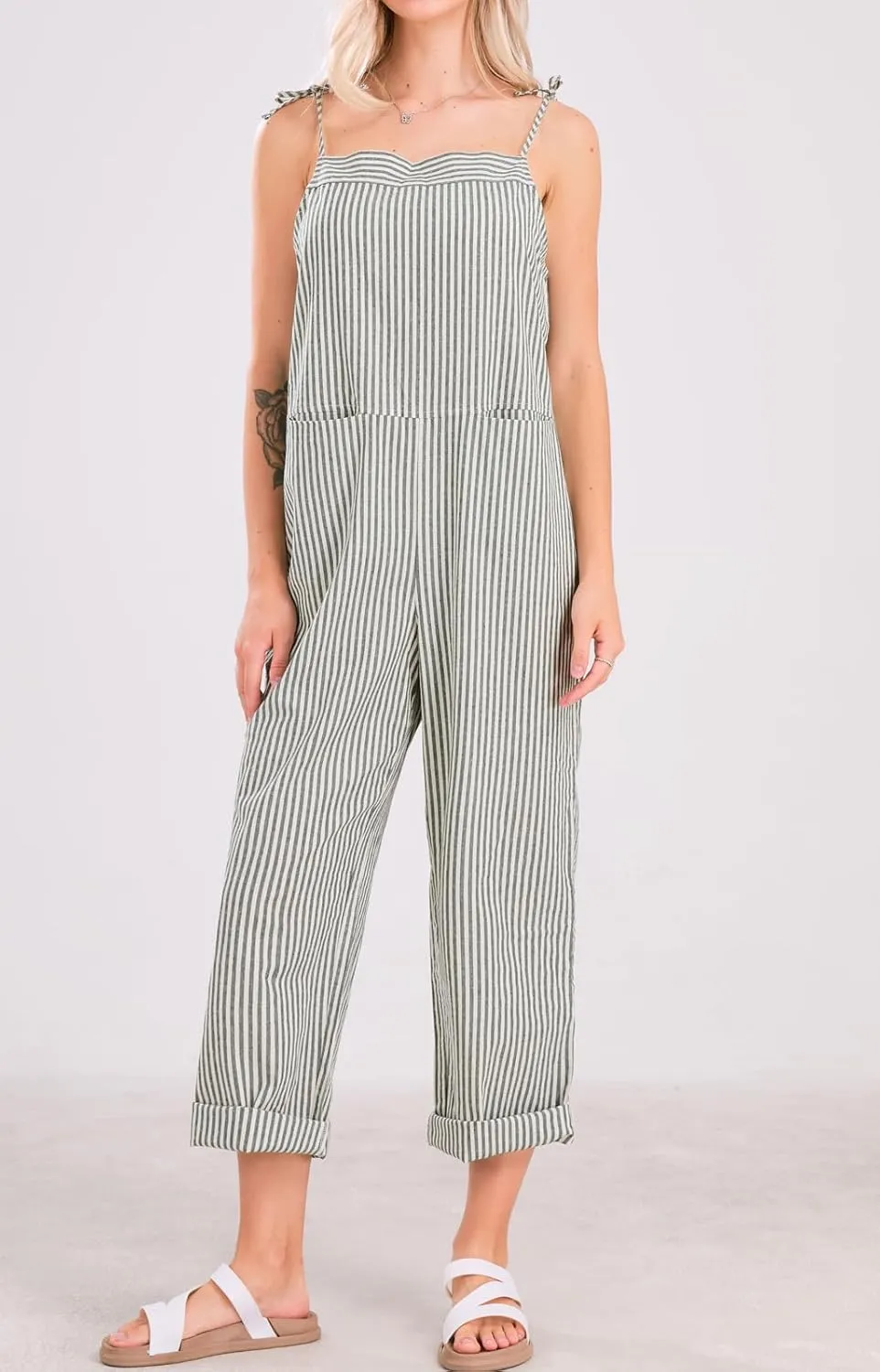 loveimgs Womens Summer Casual Striped Overall Jumpsuit Oversized Baggy Wide Leg Bib Overalls Pants with Pockets