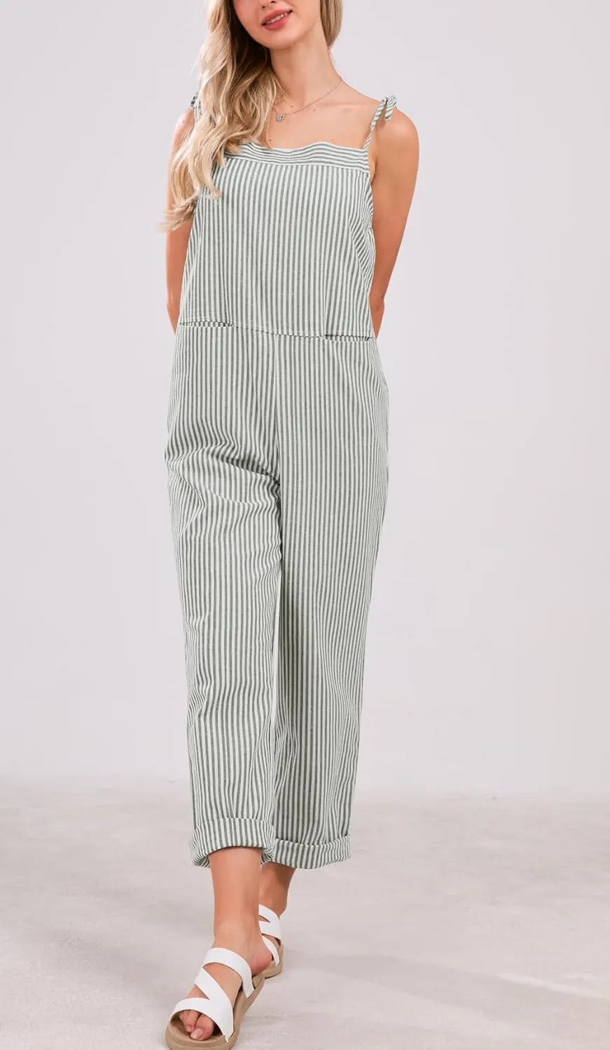 loveimgs Womens Summer Casual Striped Overall Jumpsuit Oversized Baggy Wide Leg Bib Overalls Pants with Pockets