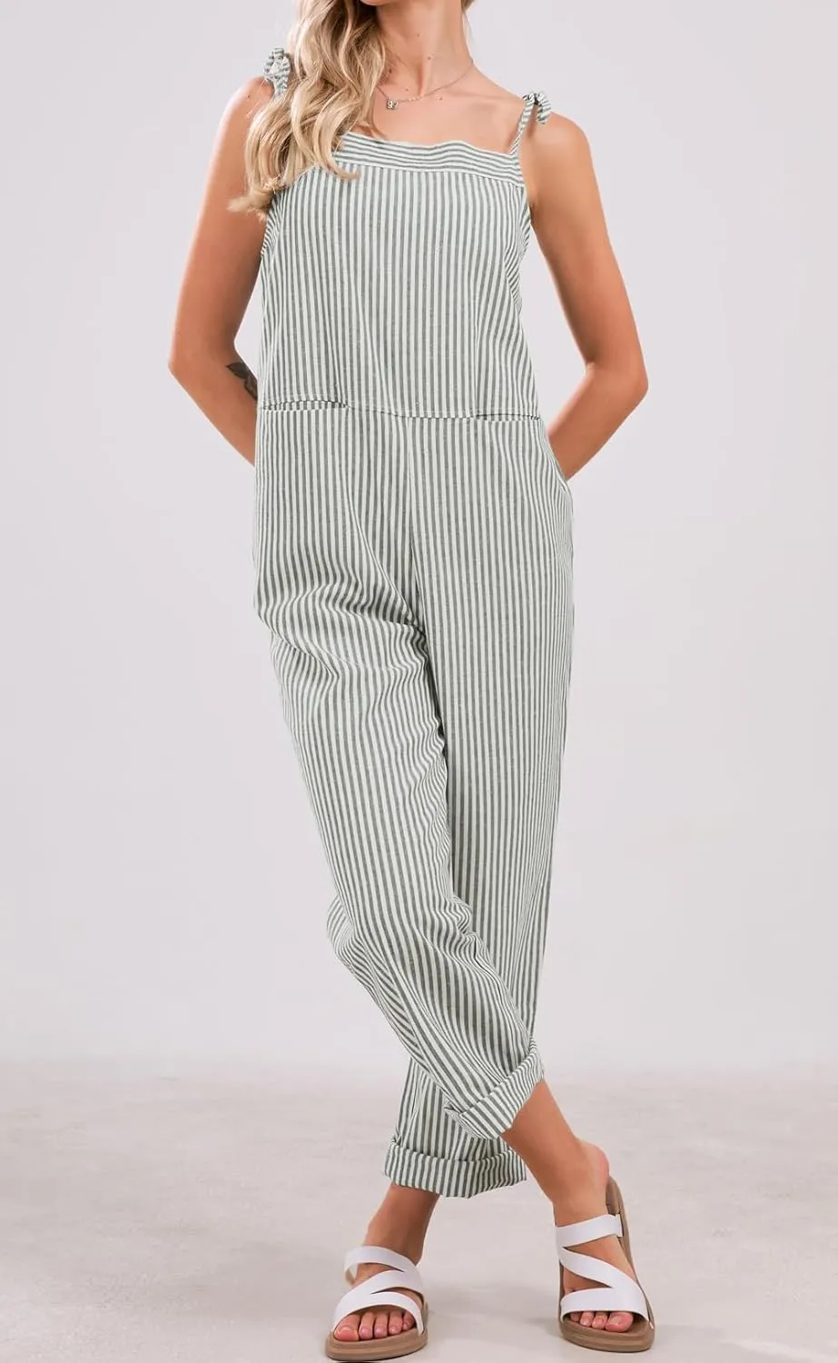 loveimgs Womens Summer Casual Striped Overall Jumpsuit Oversized Baggy Wide Leg Bib Overalls Pants with Pockets