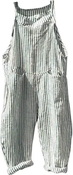 loveimgs Womens Summer Casual Striped Overall Jumpsuit Oversized Baggy Wide Leg Bib Overalls Pants with Pockets