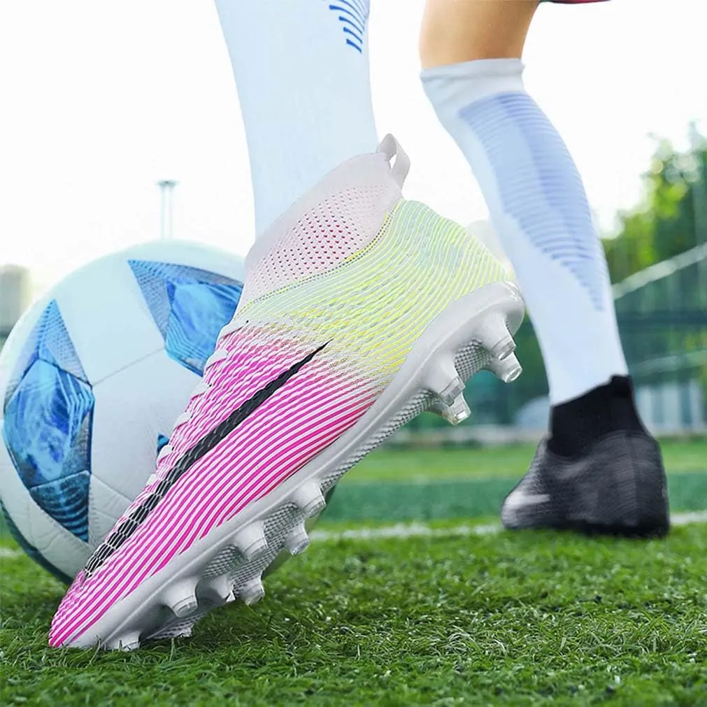 MEBAMY Men's Soccer Shoes Cleats Professional High-Top Breathable Athletic Football Boots Outdoor/Indoor Professional Futsal Football Training Sneakers