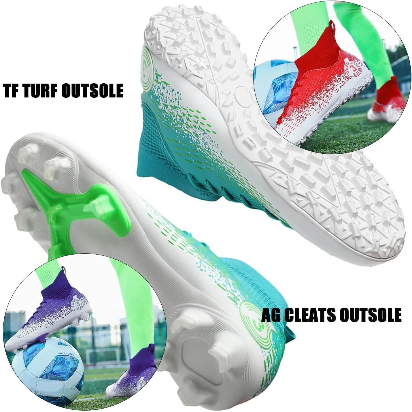MEBAMY Men's Soccer Shoes Cleats Professional High-Top Breathable TF Football Boots Outdoor/Indoor Professional Futsal Football Training Sneakers