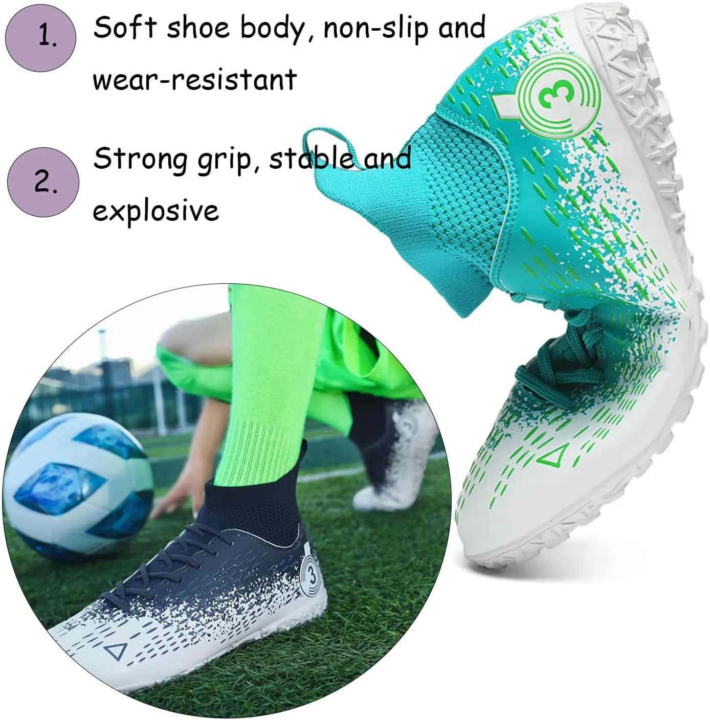 MEBAMY Men's Soccer Shoes Cleats Professional High-Top Breathable TF Football Boots Outdoor/Indoor Professional Futsal Football Training Sneakers