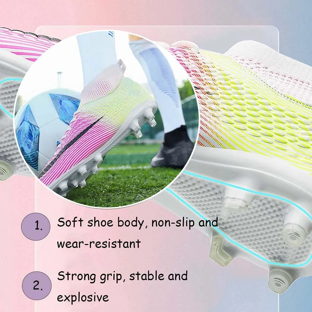 MEBAMY Men's Soccer Shoes Cleats Professional High-Top Breathable TF Football Boots Outdoor/Indoor Professional Futsal Football Training Sneakers
