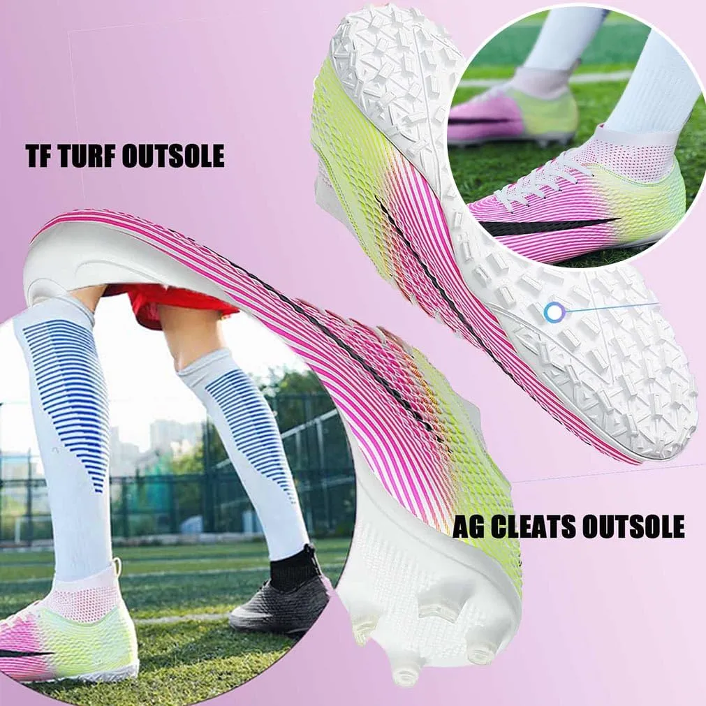 MEBAMY Men's Soccer Shoes Cleats Professional High-Top Breathable TF Football Boots Outdoor/Indoor Professional Futsal Football Training Sneakers
