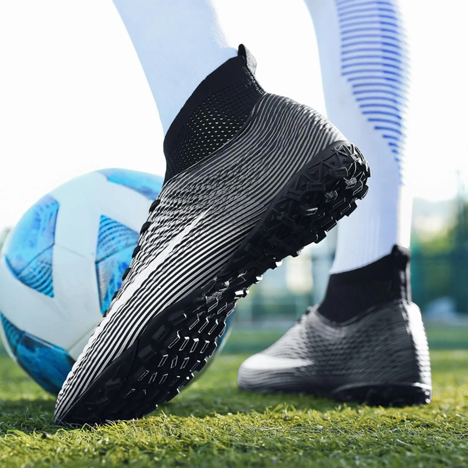 MEBAMY Men's Soccer Shoes Cleats Professional High-Top Breathable TF Football Boots Outdoor/Indoor Professional Futsal Football Training Sneakers