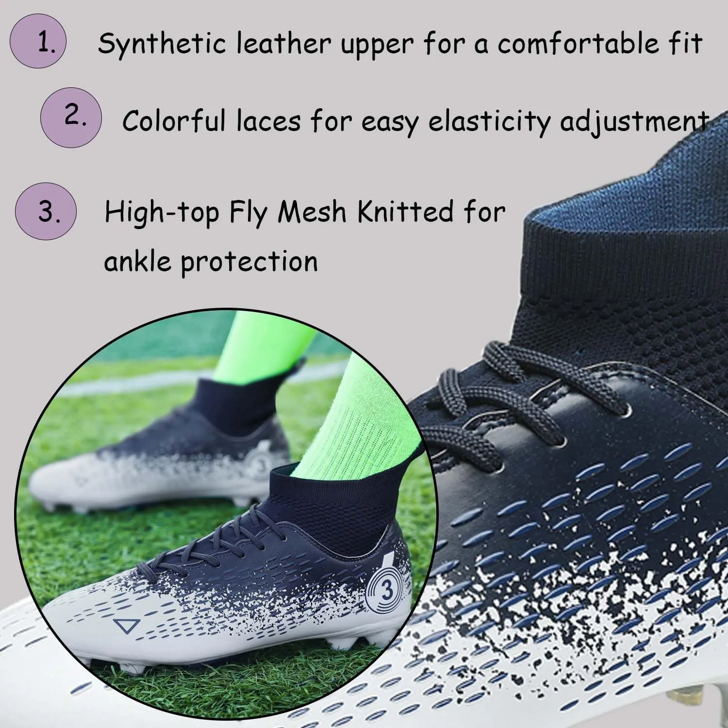 MEBAMY Men's Soccer Shoes Cleats Professional High-Top Breathable TF Football Boots Outdoor/Indoor Professional Futsal Football Training Sneakers