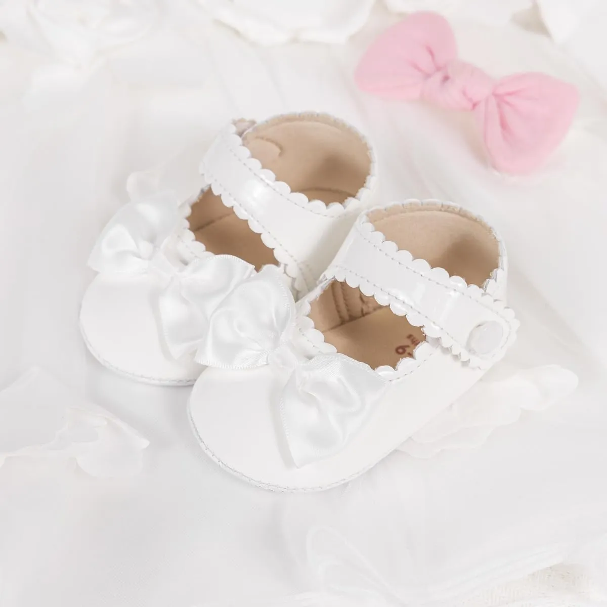 Meckior Newborn Baby Girls Dress Shoes Infant Bowknot Soft Sole Mary Jane Moccasins Baptism Christening Crib Shoes Wedding Princess Flats