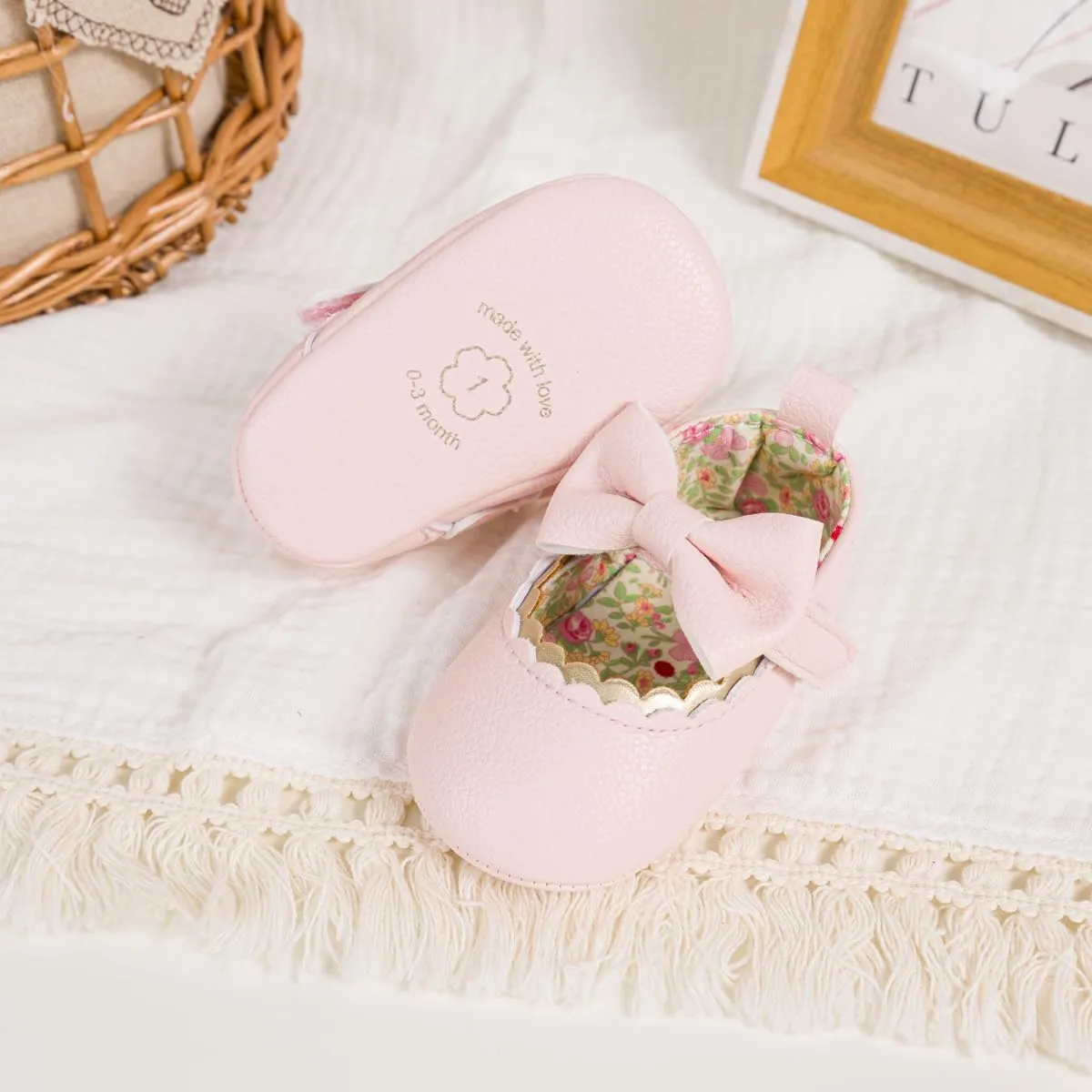 Meckior Newborn Baby Girls Dress Shoes Infant Bowknot Soft Sole Mary Jane Moccasins Baptism Christening Crib Shoes Wedding Princess Flats