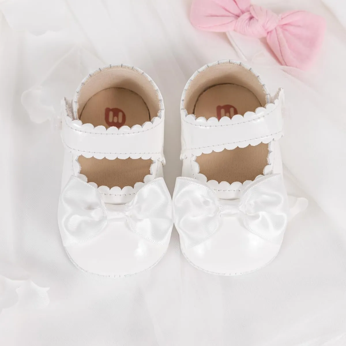 Meckior Newborn Baby Girls Dress Shoes Infant Bowknot Soft Sole Mary Jane Moccasins Baptism Christening Crib Shoes Wedding Princess Flats