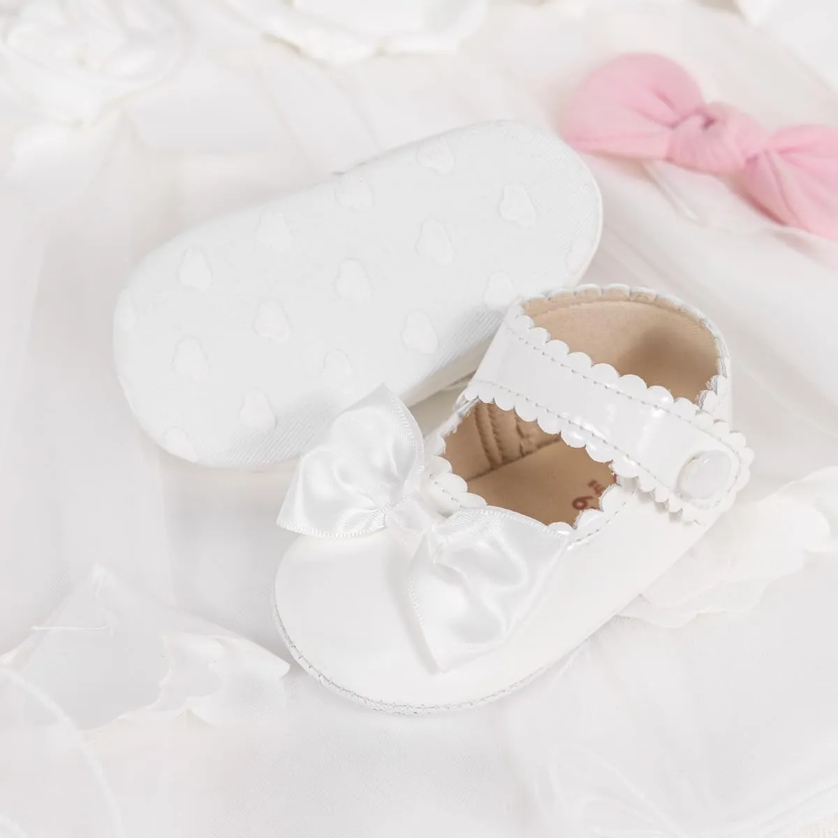 Meckior Newborn Baby Girls Dress Shoes Infant Bowknot Soft Sole Mary Jane Moccasins Baptism Christening Crib Shoes Wedding Princess Flats