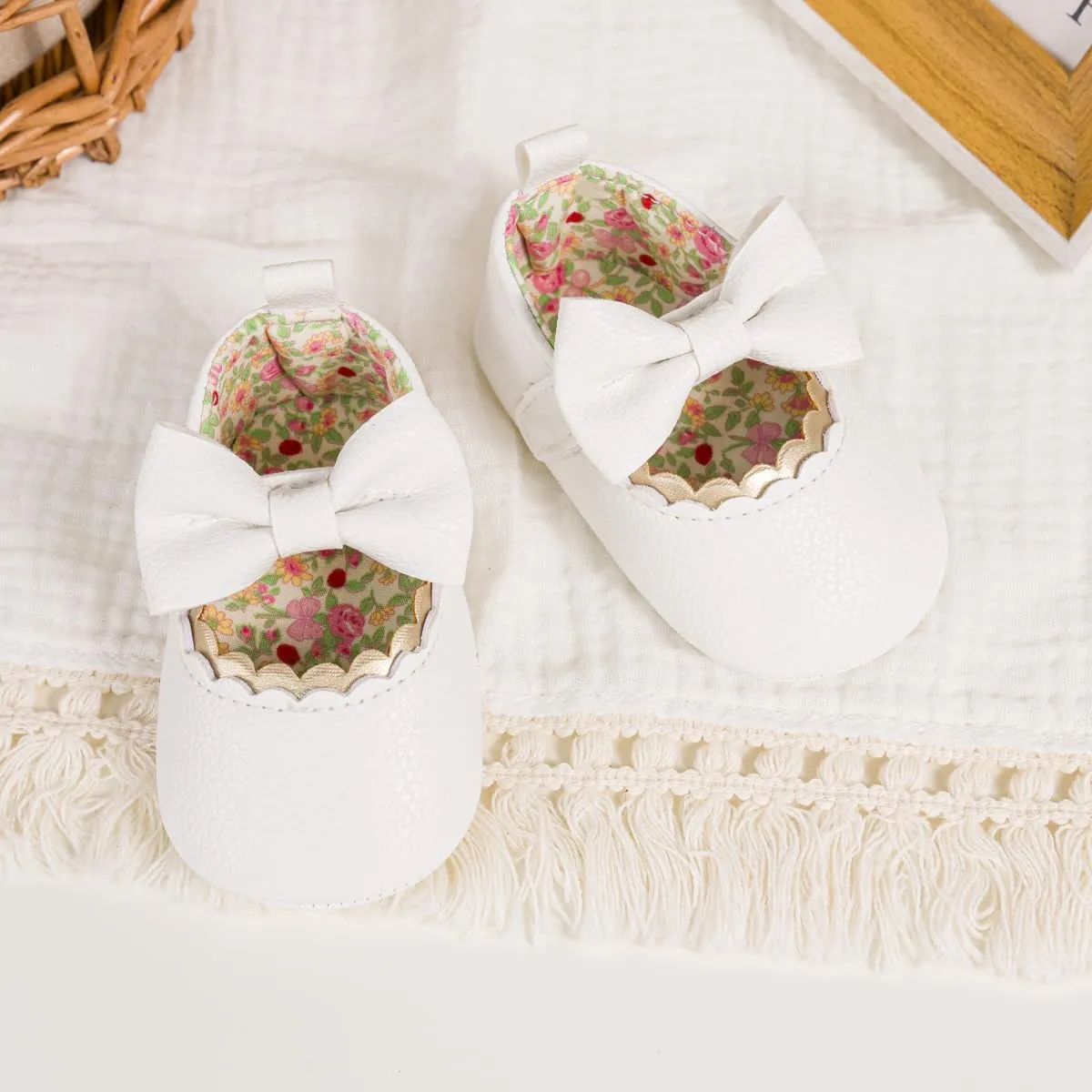 Meckior Newborn Baby Girls Dress Shoes Infant Bowknot Soft Sole Mary Jane Moccasins Baptism Christening Crib Shoes Wedding Princess Flats