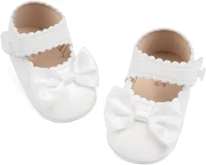 Meckior Newborn Baby Girls Dress Shoes Infant Bowknot Soft Sole Mary Jane Moccasins Baptism Christening Crib Shoes Wedding Princess Flats