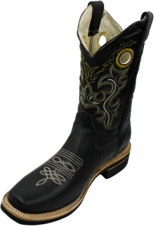 Men Genuine Cowhide Leather Square Toe Western Cowboy Boots
