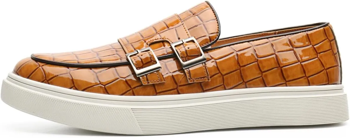 Men's Buckle Strap Loafers Crocodile Pattern Patent Leather Formal Casual Chunky Dress Shoes for Business Work Outdoor Dating Prom