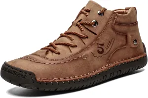 Mens Casual Leather Shoes Ankle Chukka Boots Slip On Lightweight Loafers Mid top Outdoor Lace Up Walking Driving Shoes