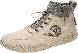 Men's Casual Shoes Korean Version High Top Shoes Round Toe Breathable Daily Dad's Sneaker Crease Shield Men