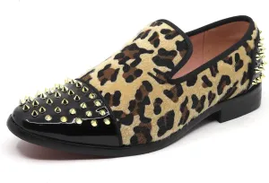 Men's Fashion Leopard Print Smoking Spike Dress Loafers Slip On Shoes SM-59