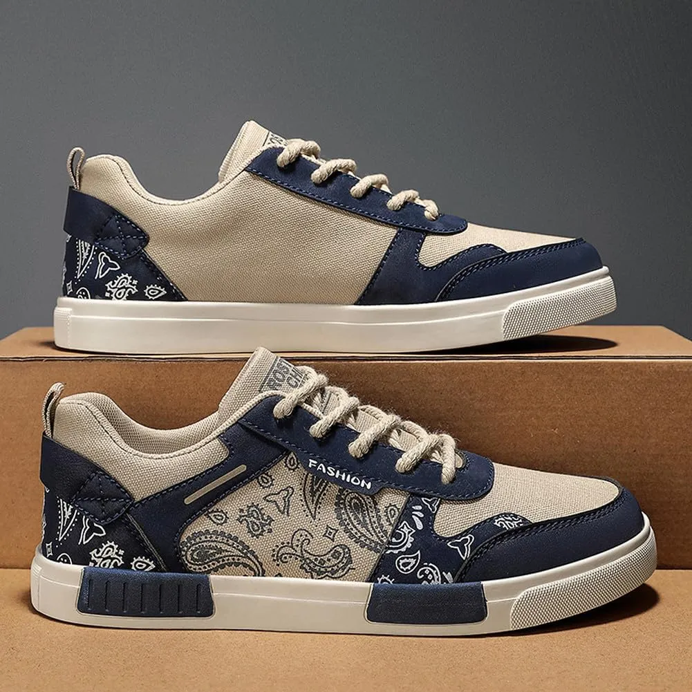 Men's Fashion Low Top Canvas Flats Casual Sneakers Walking Skateboarding Shoes
