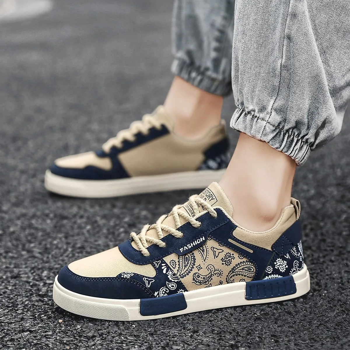 Men's Fashion Low Top Canvas Flats Casual Sneakers Walking Skateboarding Shoes