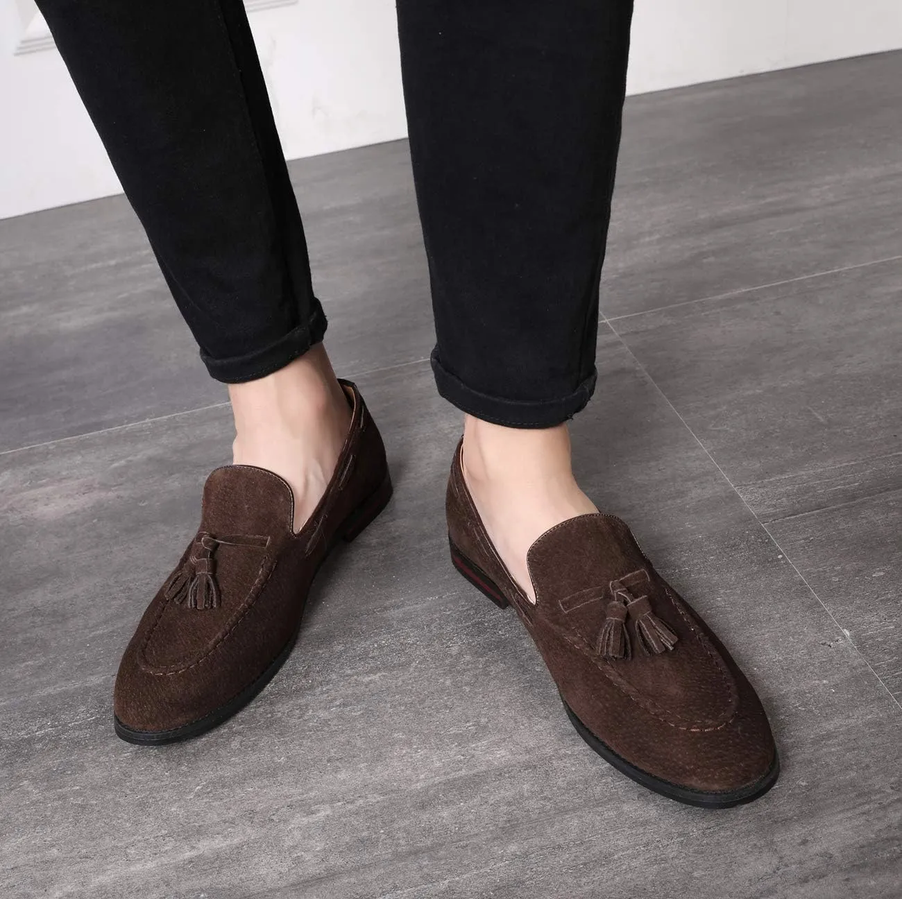 Mens Fashion Shoes Casual Dress Tassel Slip On Flats Suede Loafers for Driving Dating Prom