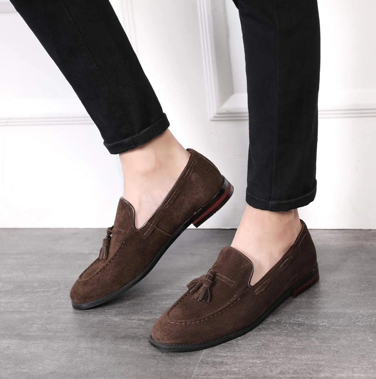 Mens Fashion Shoes Casual Dress Tassel Slip On Flats Suede Loafers for Driving Dating Prom