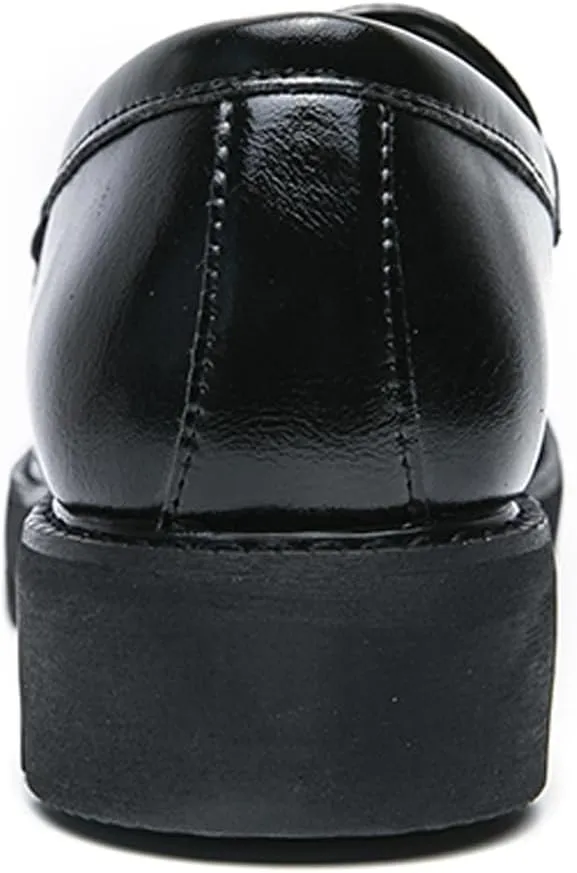 Men's Genuine Leather Double Monk Strap Slip On Platform Loafers Classic Lug Sole Comfortable Round Toe Non-Slip Fashion Business Dress Shoes