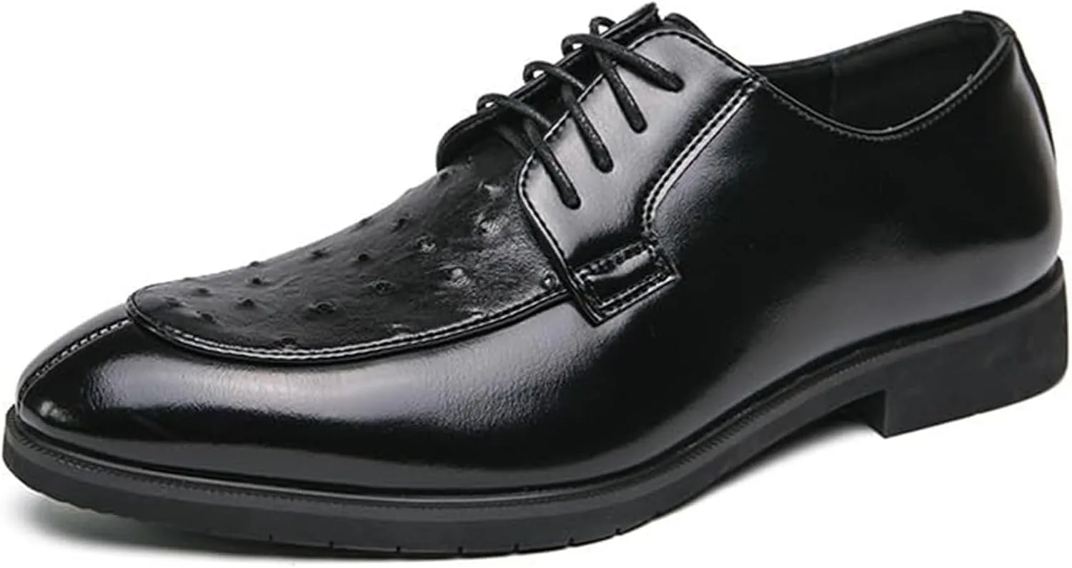 Men's Genuine Leather Dress Shoes, Lace Up Comfortable Monk Strap Loafers Classic Formal Business Shoes Office Party Stylish Elegant Non Slip Oxford