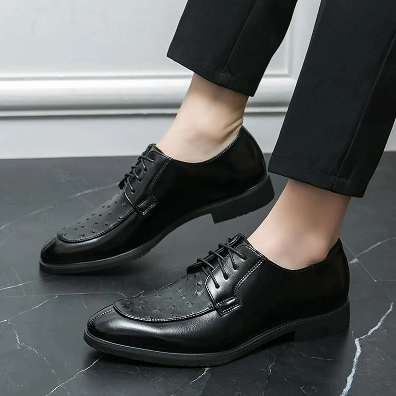 Men's Genuine Leather Dress Shoes, Lace Up Comfortable Monk Strap Loafers Classic Formal Business Shoes Office Party Stylish Elegant Non Slip Oxford
